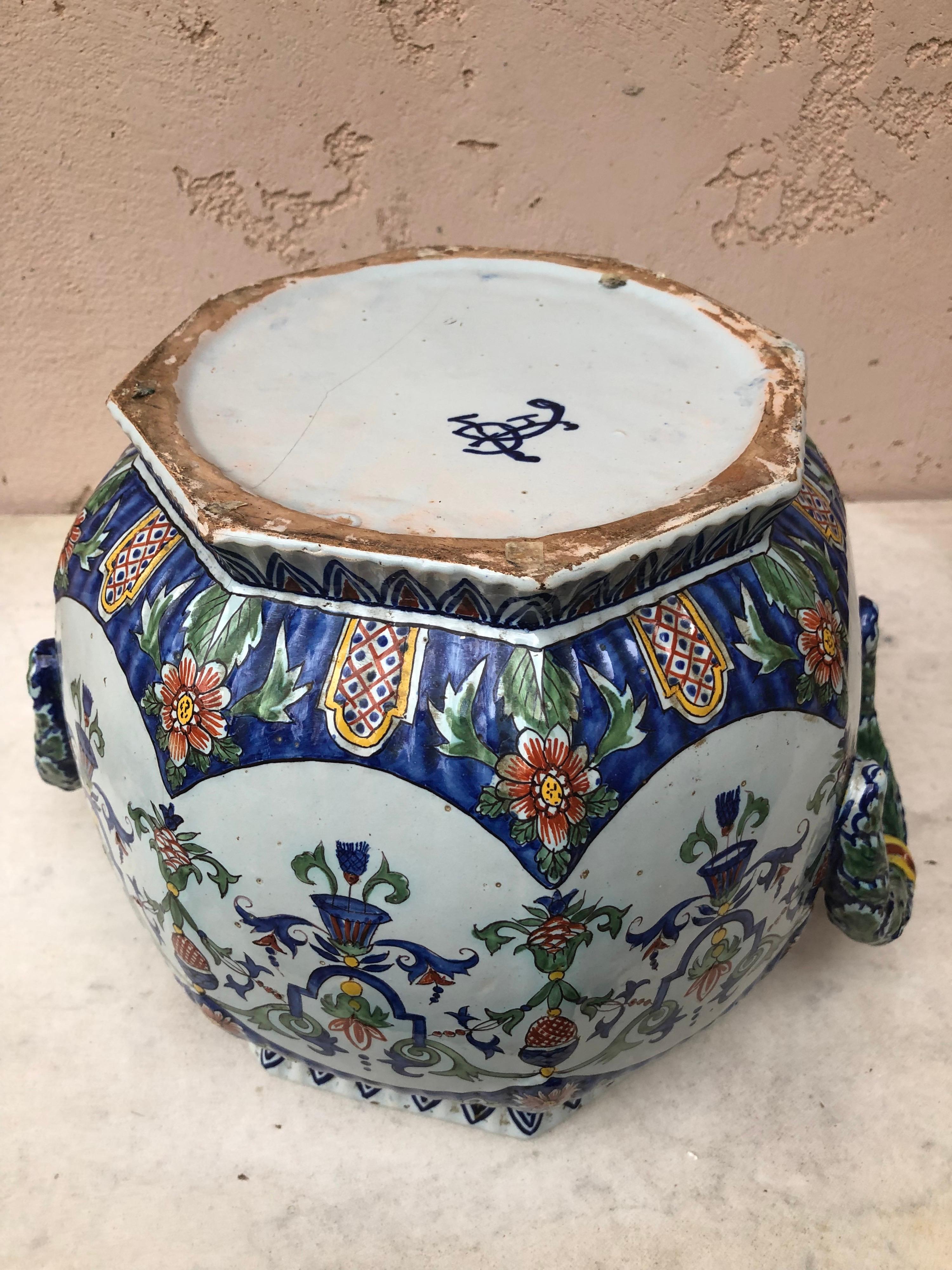 19th Century Large French Faience Cachepot Fourmaintraux Desvres For Sale 4