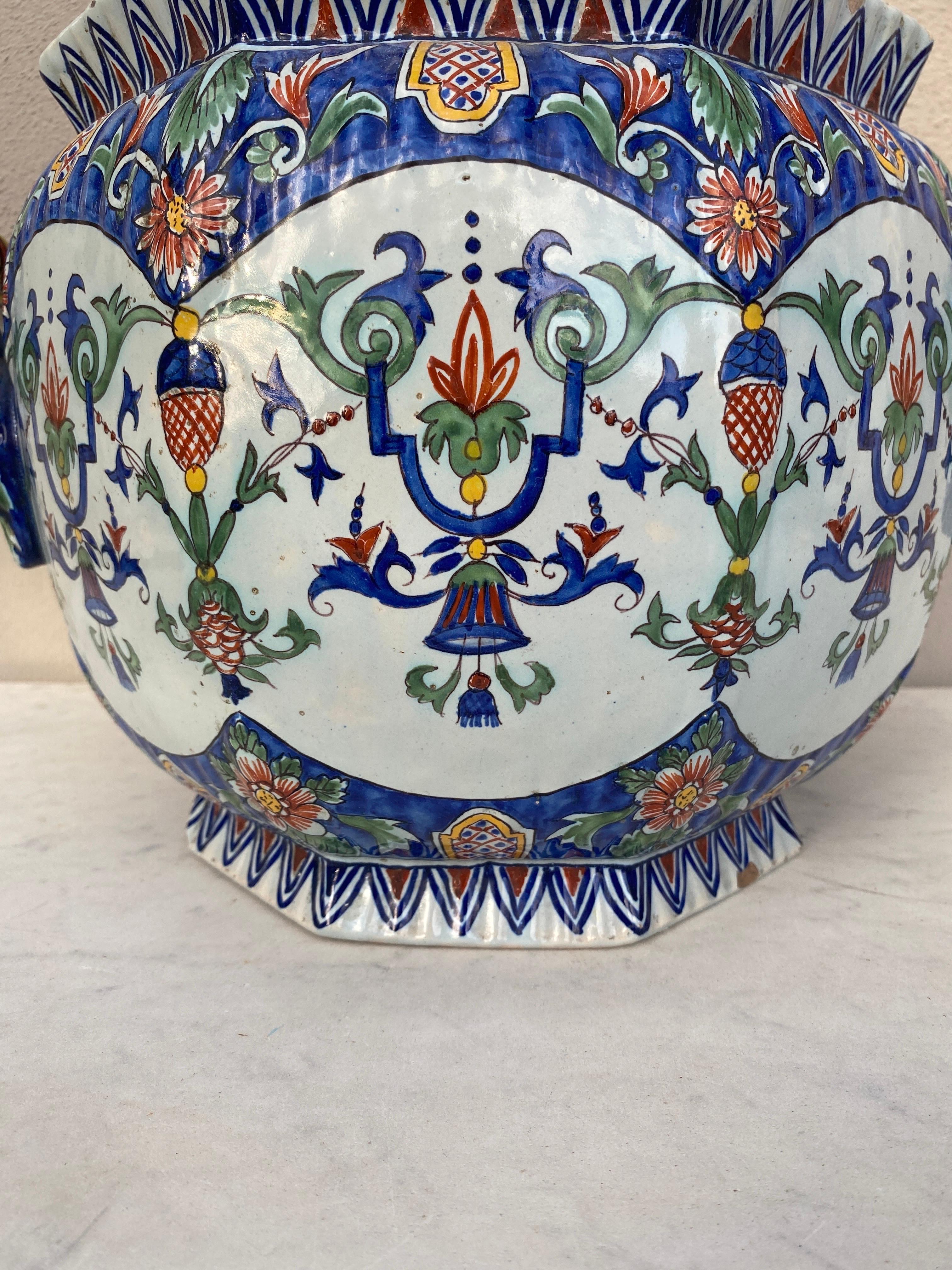 19th Century Large French Faience Cachepot Fourmaintraux Desvres In Fair Condition For Sale In Austin, TX