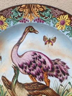 19th Century Large French Faience Ostrich Platter E. Vuagnat