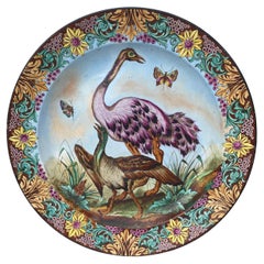 19th Century Large French Faience Ostrich Platter E. Vuagnat
