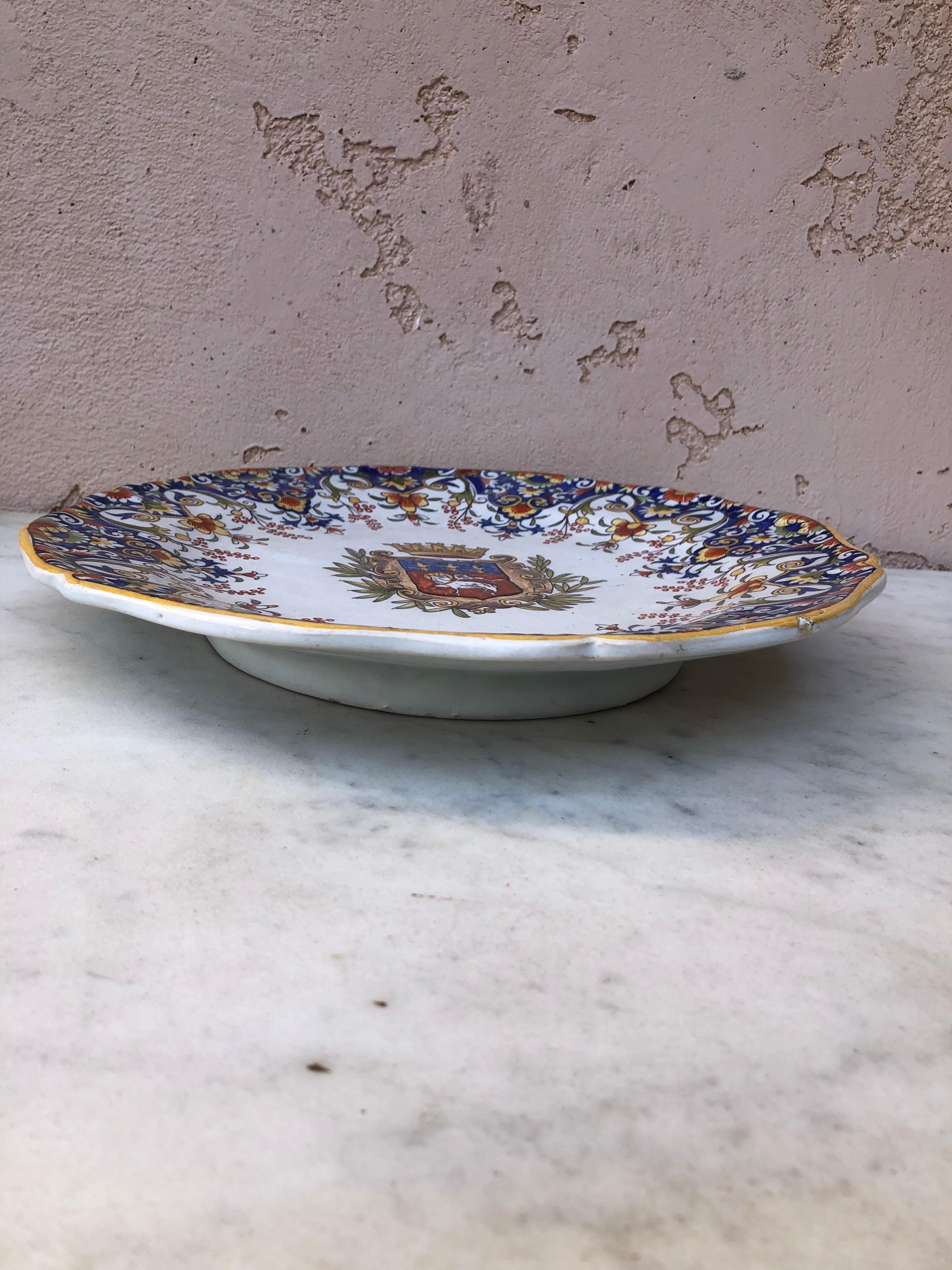 Late 19th Century 19th Century Large French Faience Platter with Armoiries Desvres