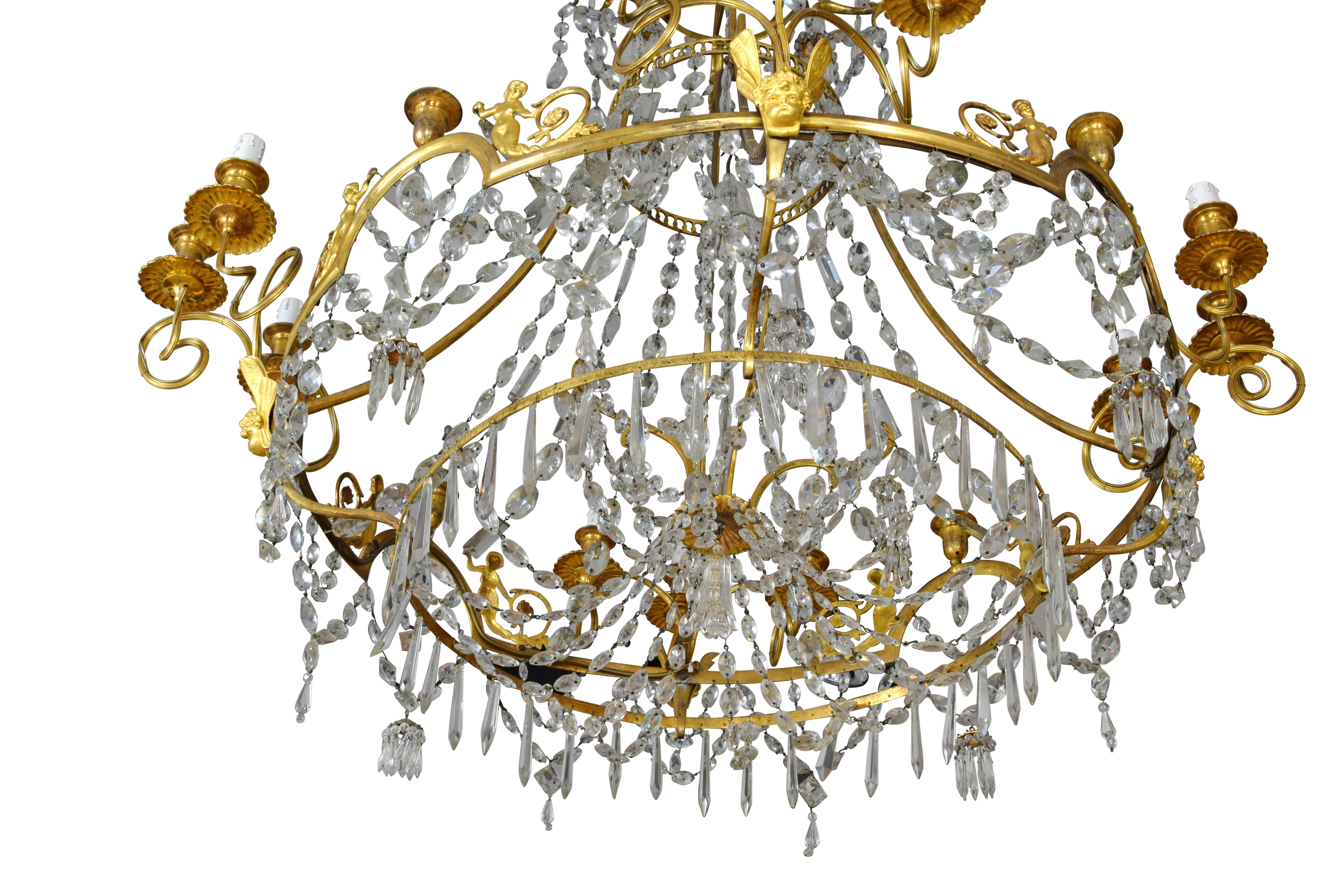 Grand lustre français en bronze doré et cristal à douze Lights, 19e siècle en vente 9