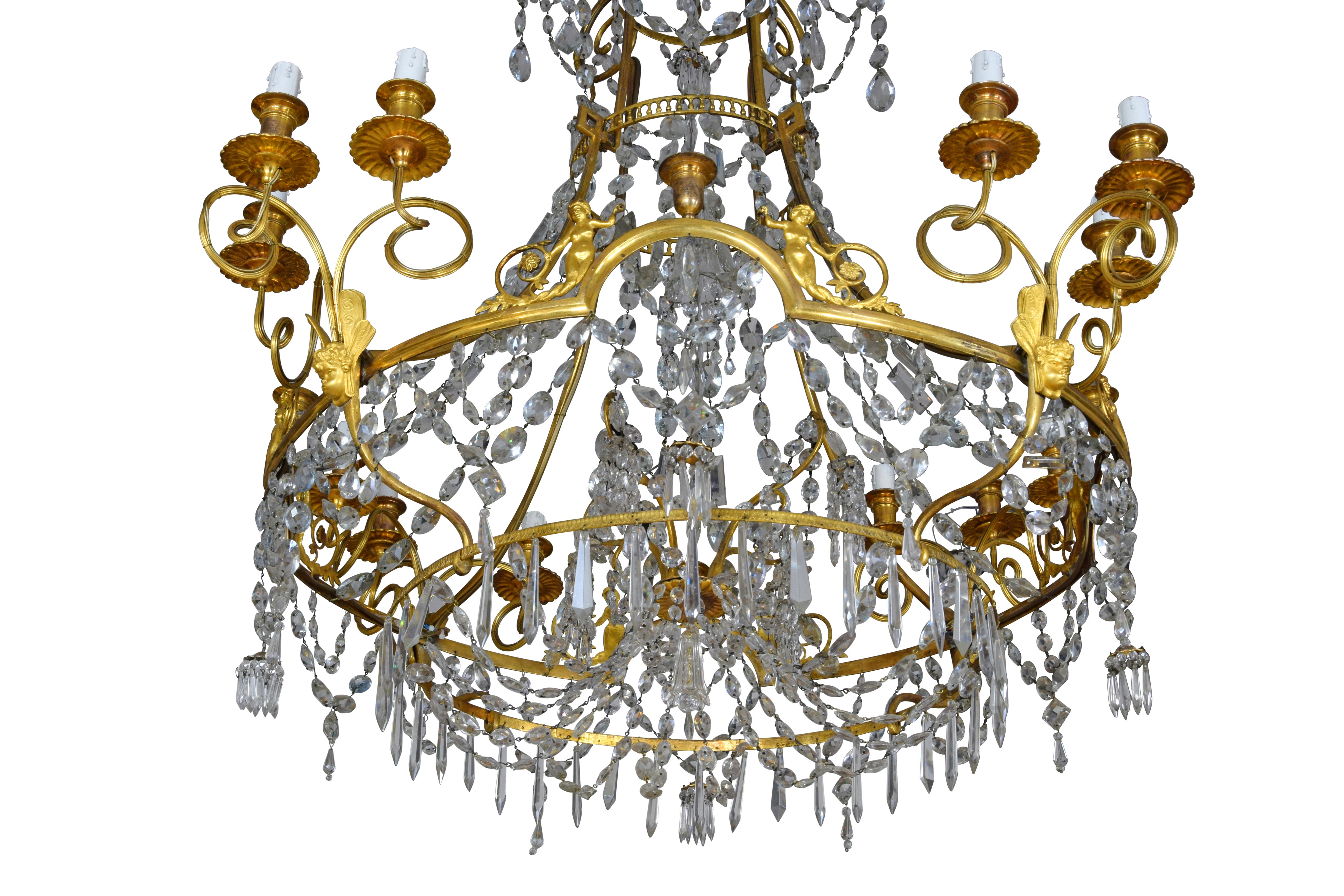 Grand lustre français en bronze doré et cristal à douze Lights, 19e siècle en vente 10