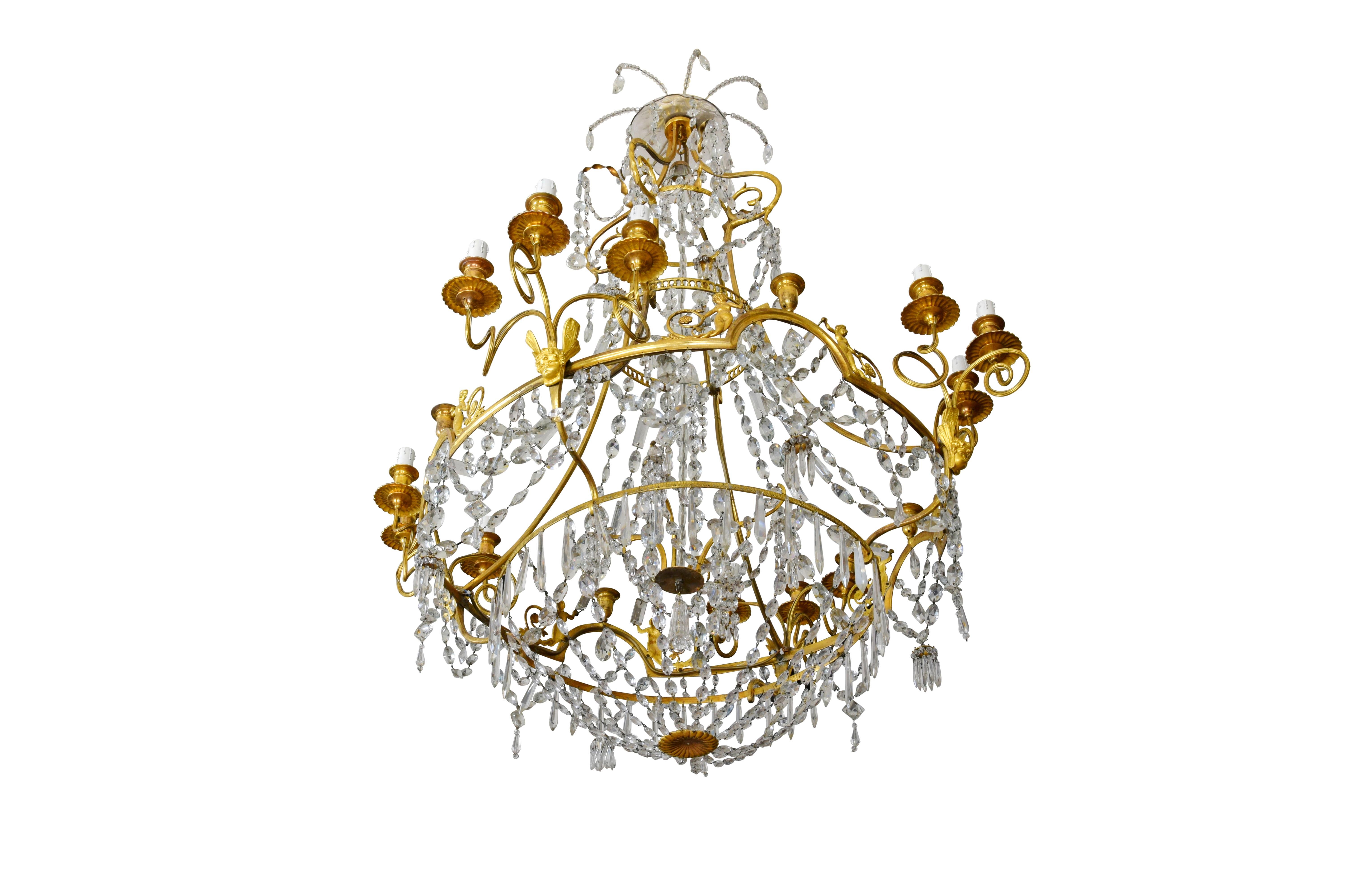 19. Jahrhundert, großer französischer Kronleuchter aus vergoldeter Bronze und Kristall mit zwölf Lichtern im Angebot 15