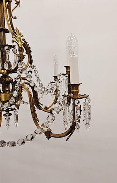 19th Century Large French Gilt Bronze and Crystal Eight Branch Rewired Gasolier