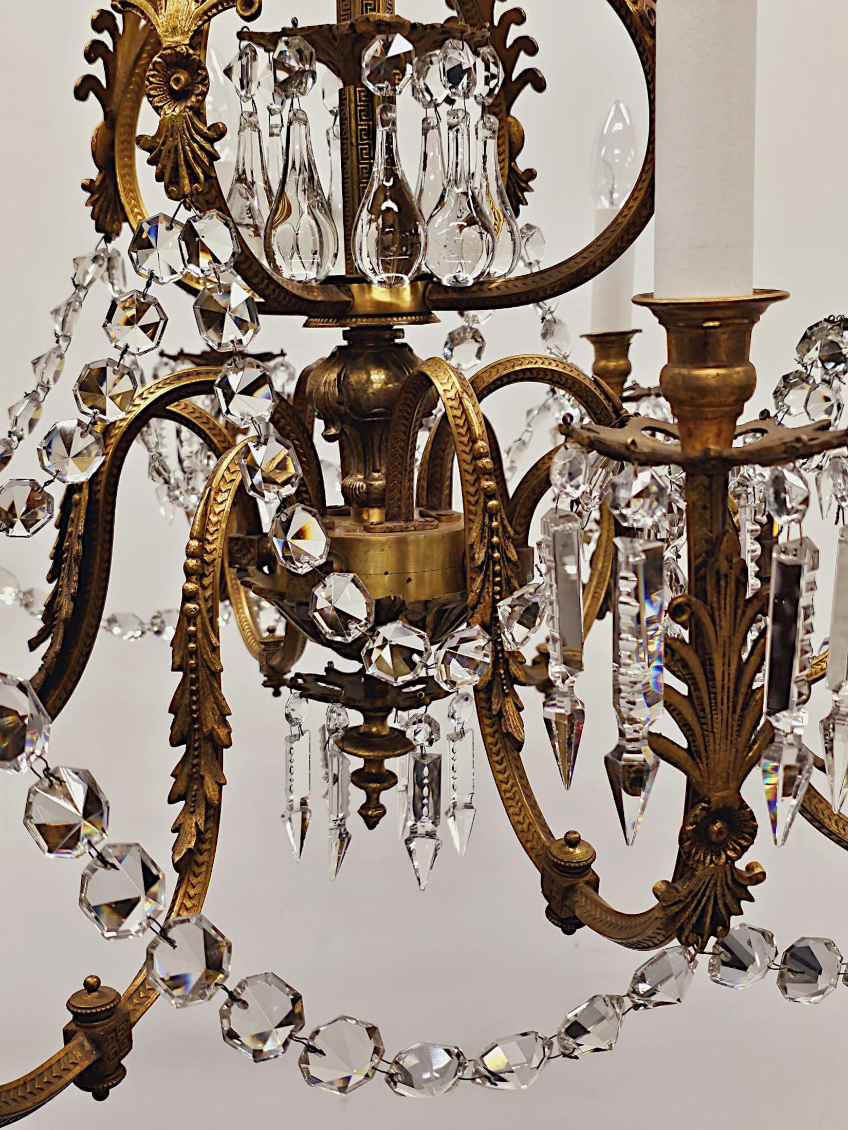 19th Century Large French Gilt Bronze and Crystal Eight Branch Rewired Gasolier In Good Condition For Sale In Dublin, IE