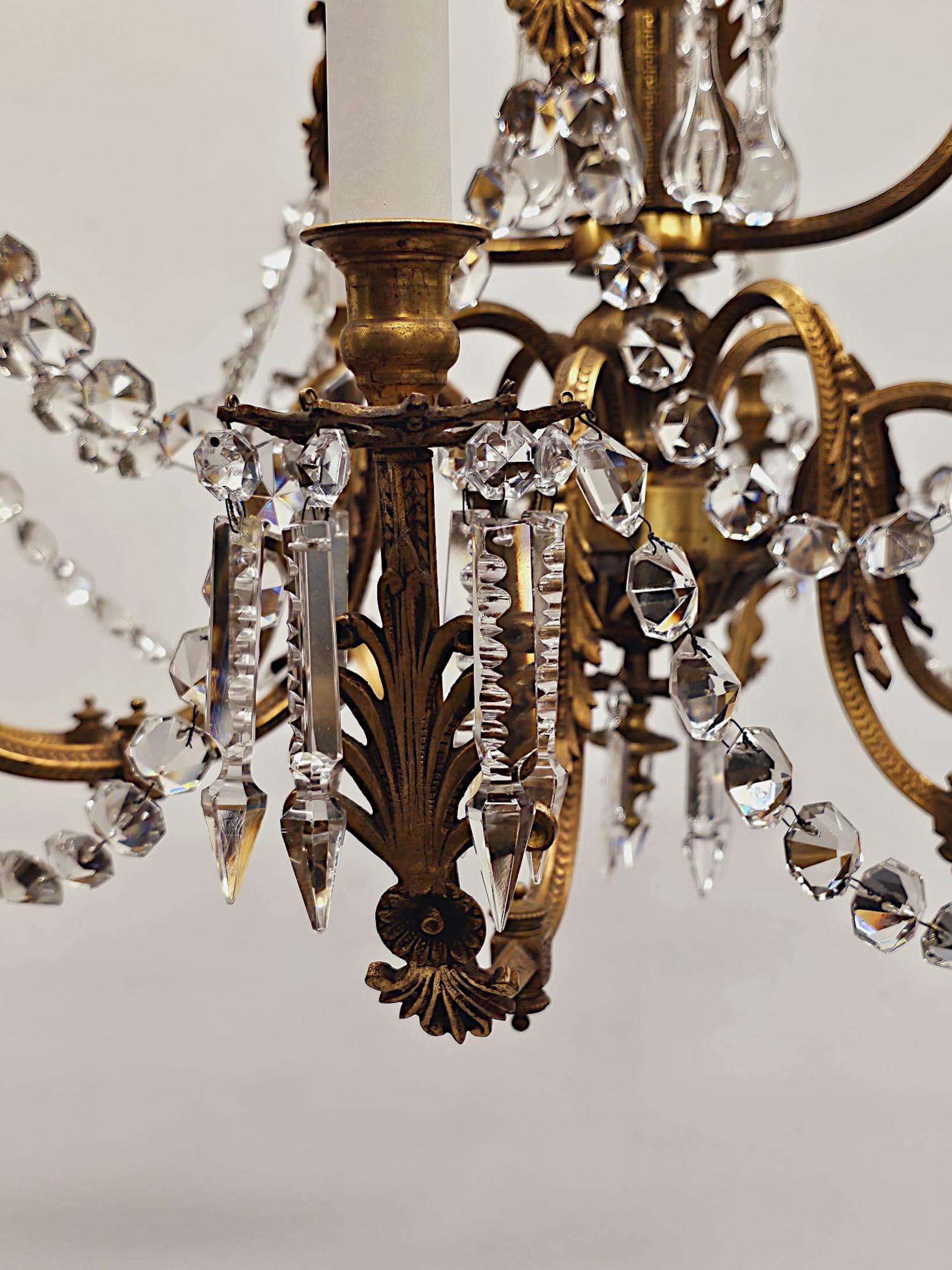 19th Century Large French Gilt Bronze and Crystal Eight Branch Rewired Gasolier For Sale 2