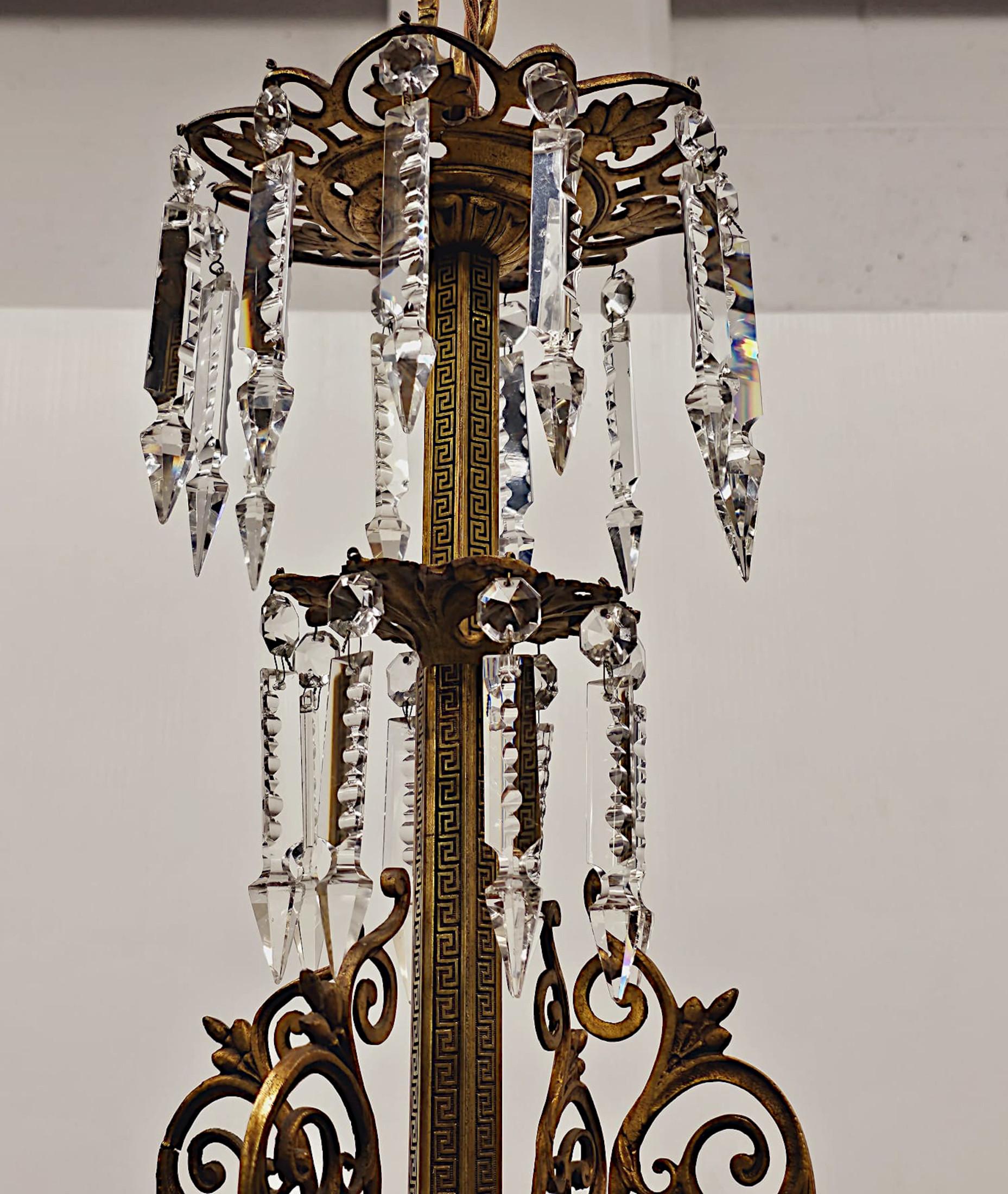 19th Century Large French Gilt Bronze and Crystal Eight Branch Rewired Gasolier For Sale 3