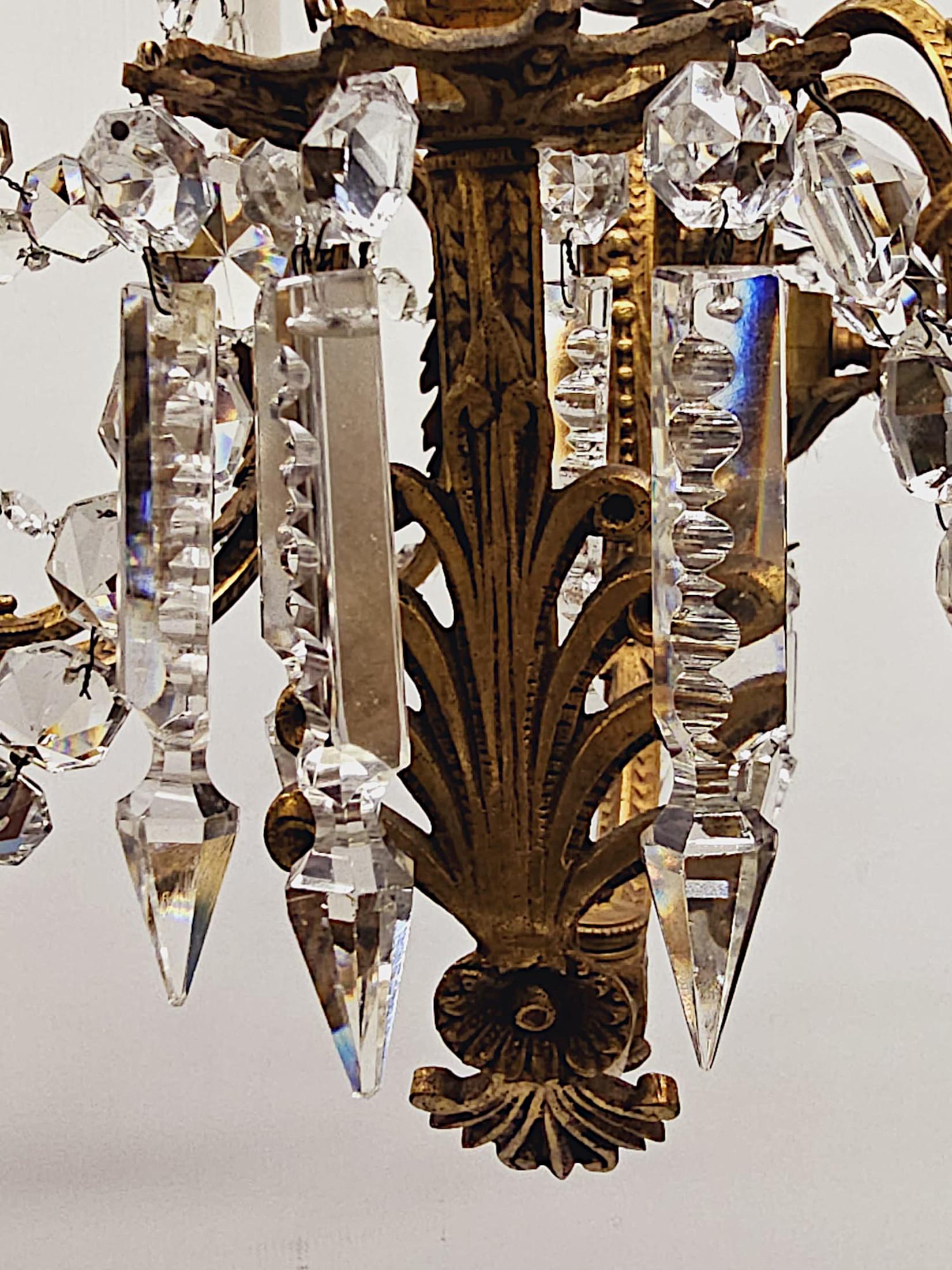 19th Century Large French Gilt Bronze and Crystal Eight Branch Rewired Gasolier For Sale 4