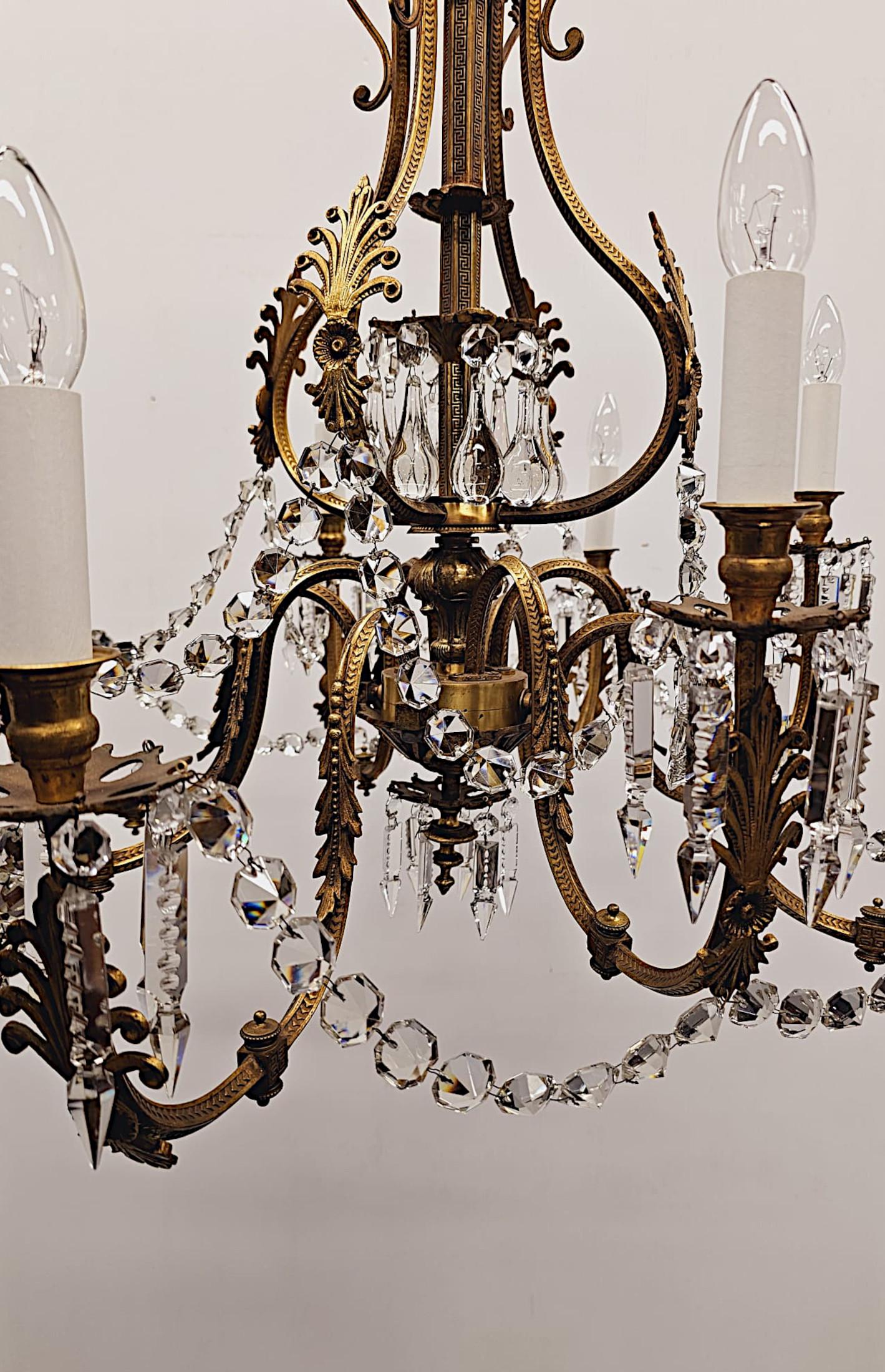 19th Century Large French Gilt Bronze and Crystal Eight Branch Rewired Gasolier For Sale 6