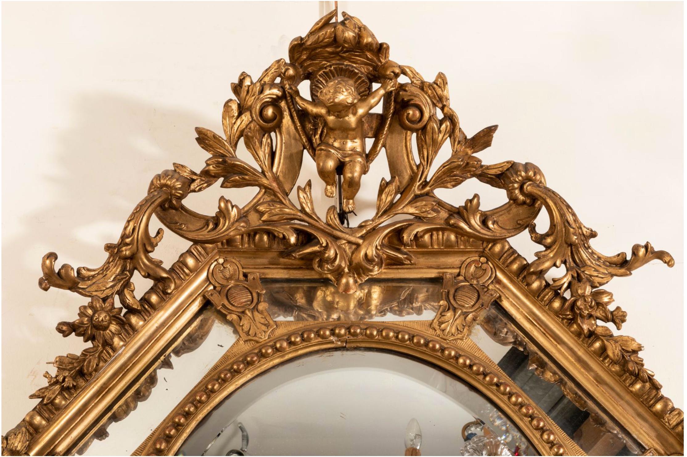 Großer achteckiger französischer Spiegel aus vergoldetem Holz aus der Zeit Napoleons III. aus dem 19. Jahrhundert (Französisch) im Angebot