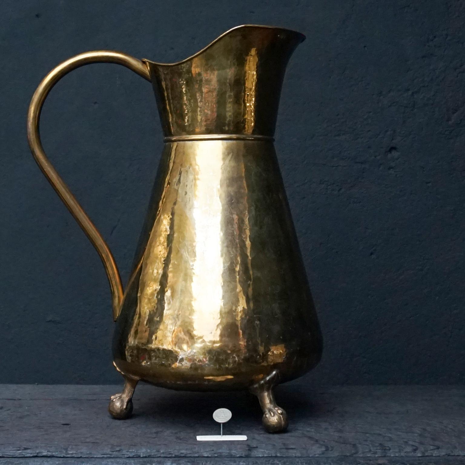 19th Century Large French Hand Hammered Brass Bath Water Jug on Lion Claw Feet 4