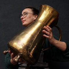 19th Century Large French Hand Hammered Brass Bath Water Jug on Lion Claw Feet
