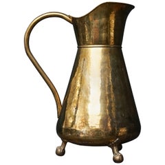 Antique 19th Century Large French Hand Hammered Brass Bath Water Jug on Lion Claw Feet
