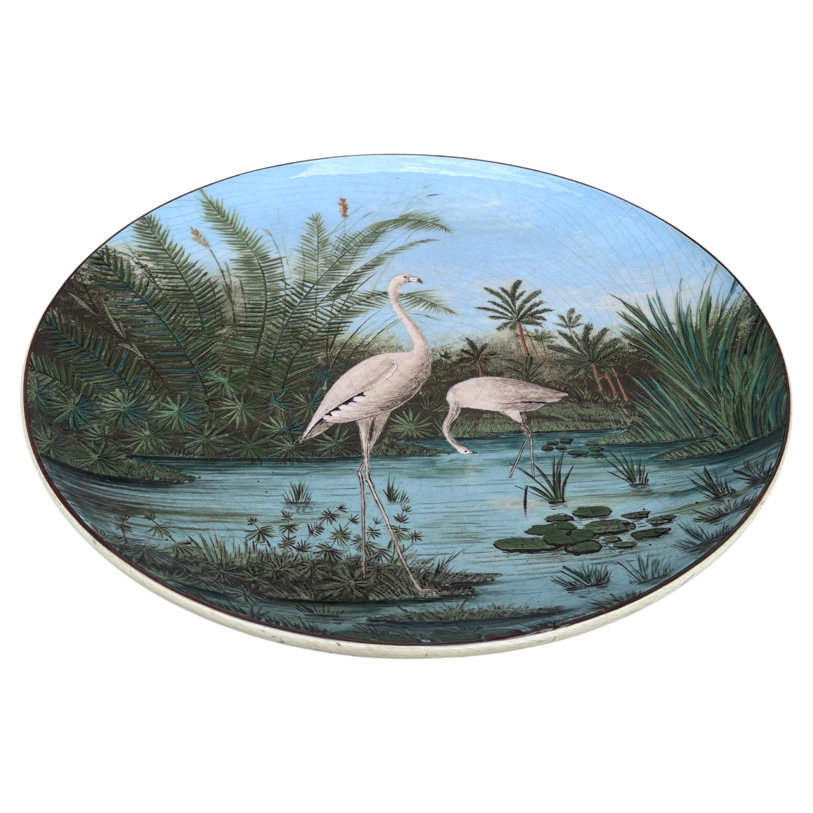 Außergewöhnliche 19. Jahrhundert große Französisch Majolika Flamingo-Platte oder Charger.
15,7 Durchmesser.