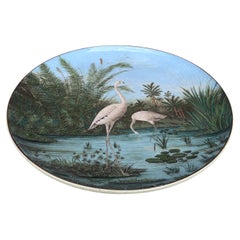 19th Century Large French Majolica Flamingo Platter