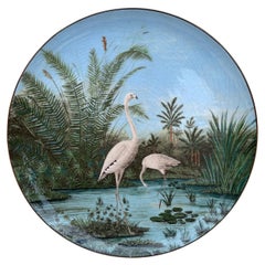 Grand plateau flamingo français du 19ème siècle