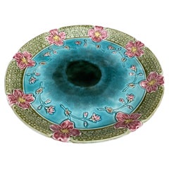 19th Century Large French Majolica Wild Rose Platter Fives Lille