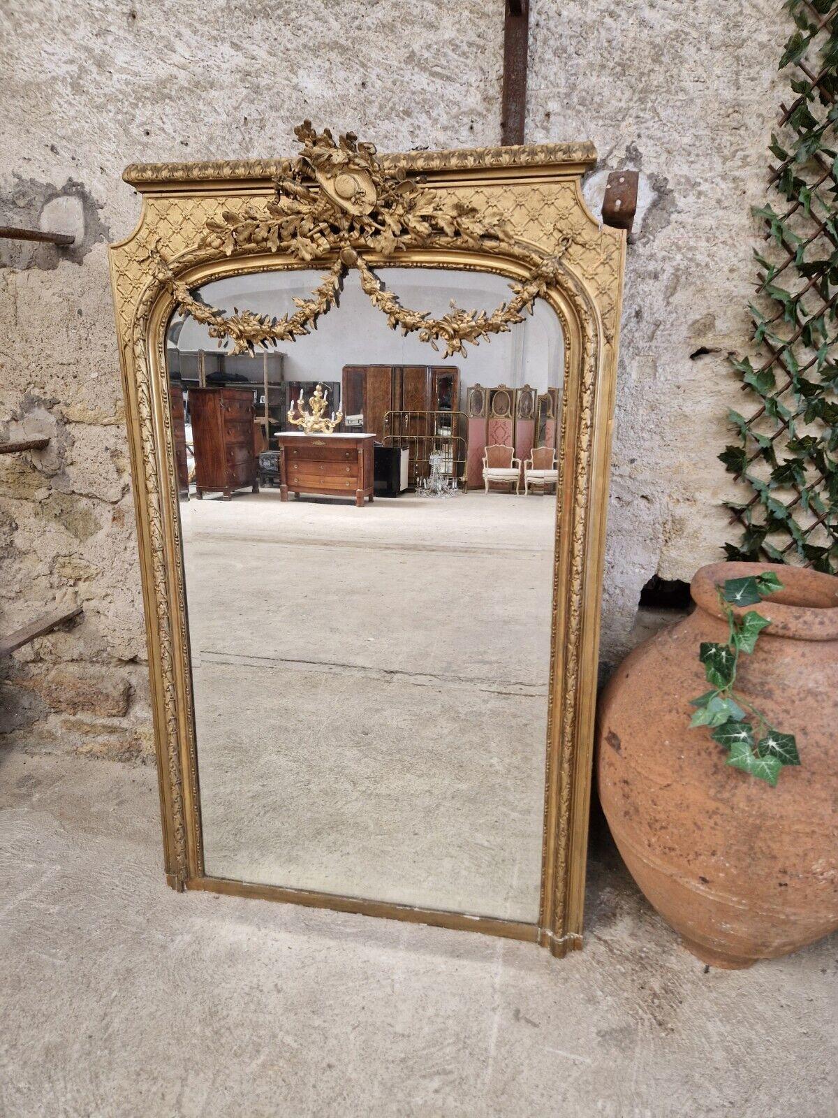 19th Century Large French Mirror Antique Louis XVI Style Gilded For Sale 5
