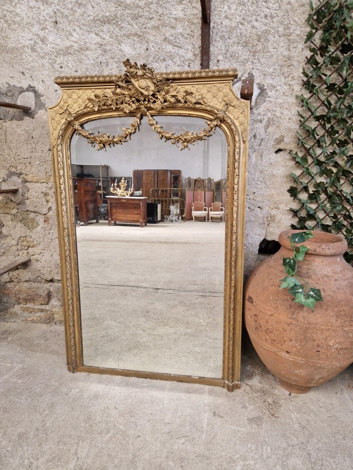 19th Century Large French Mirror Antique Louis XVI Style Gilded In Good Condition For Sale In Buxton, GB