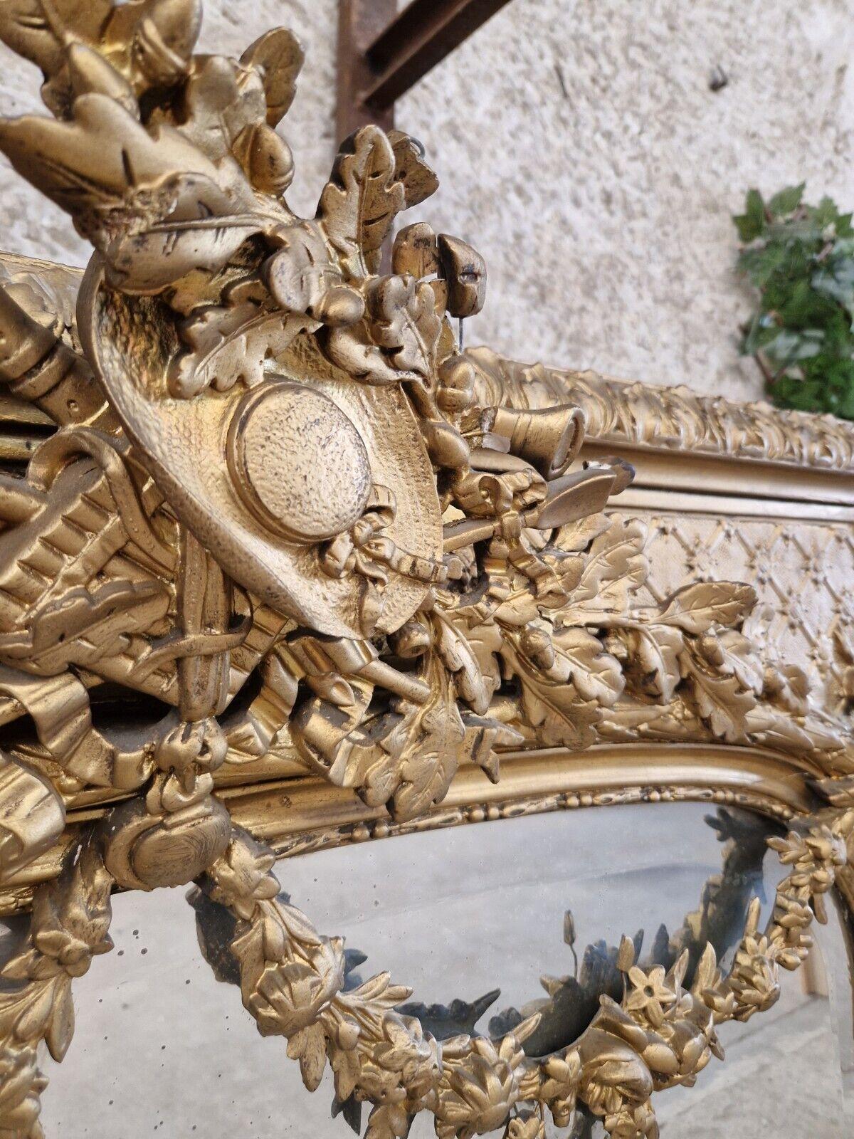 Wood 19th Century Large French Mirror Antique Louis XVI Style Gilded For Sale