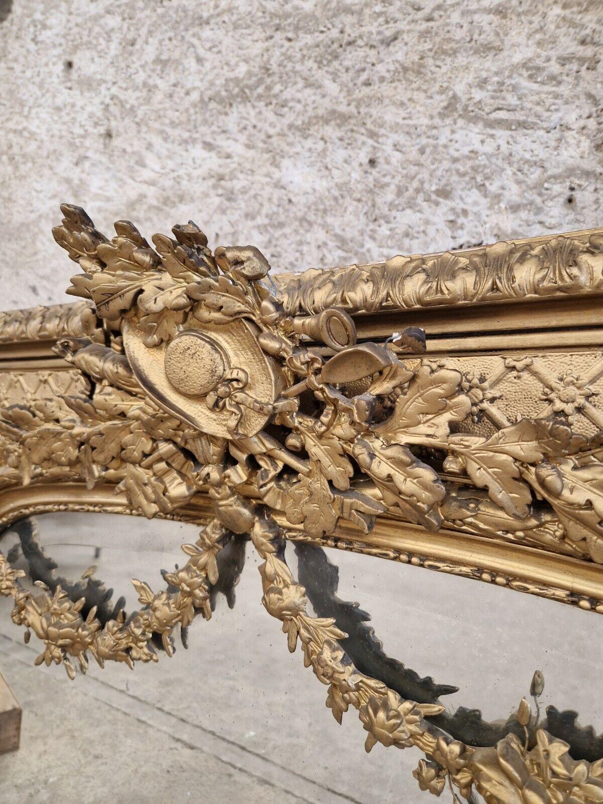 19th Century Large French Mirror Antique Louis XVI Style Gilded For Sale 3