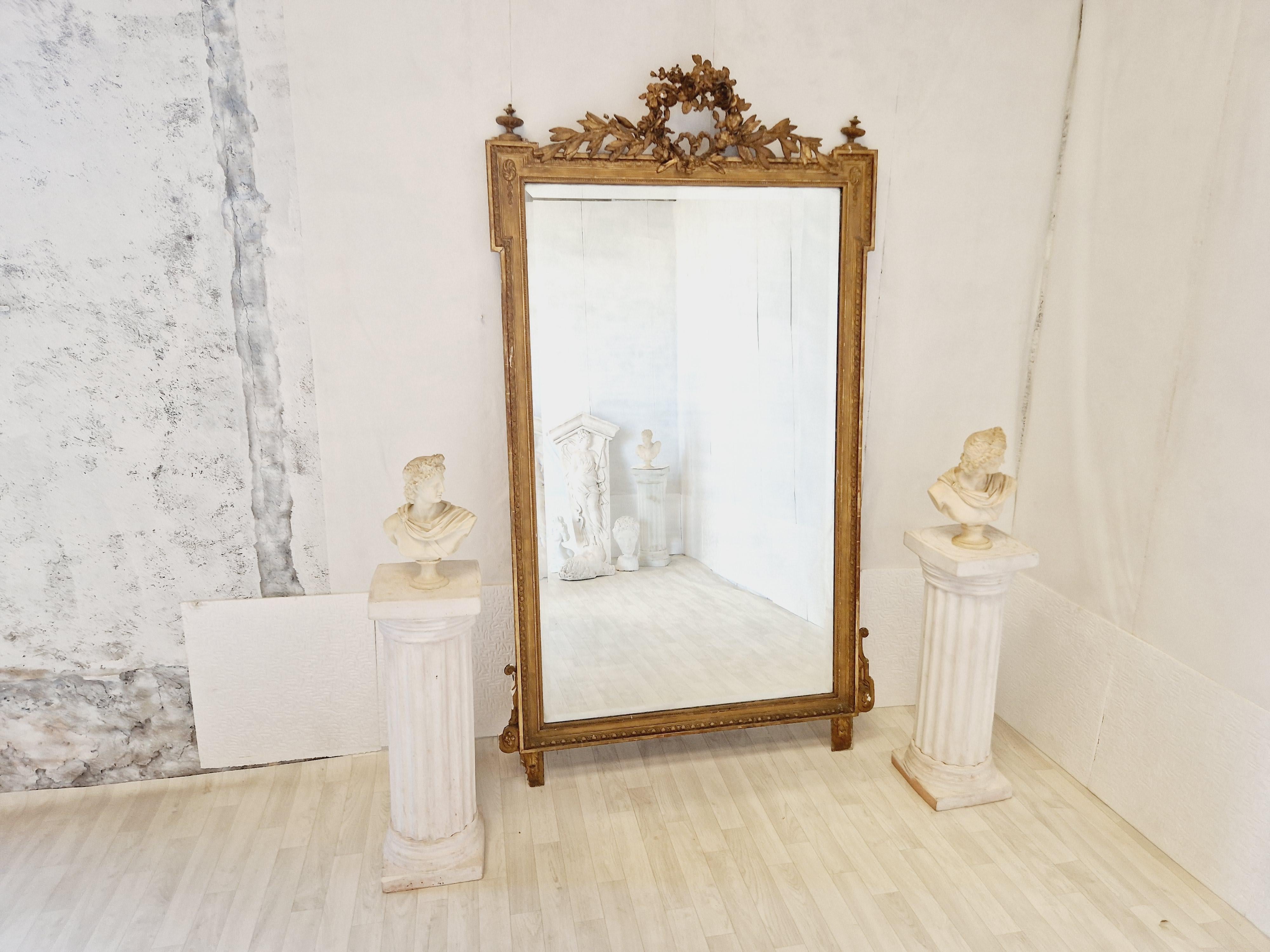 Wood 19th Century Large French Mirror Louis XVI 