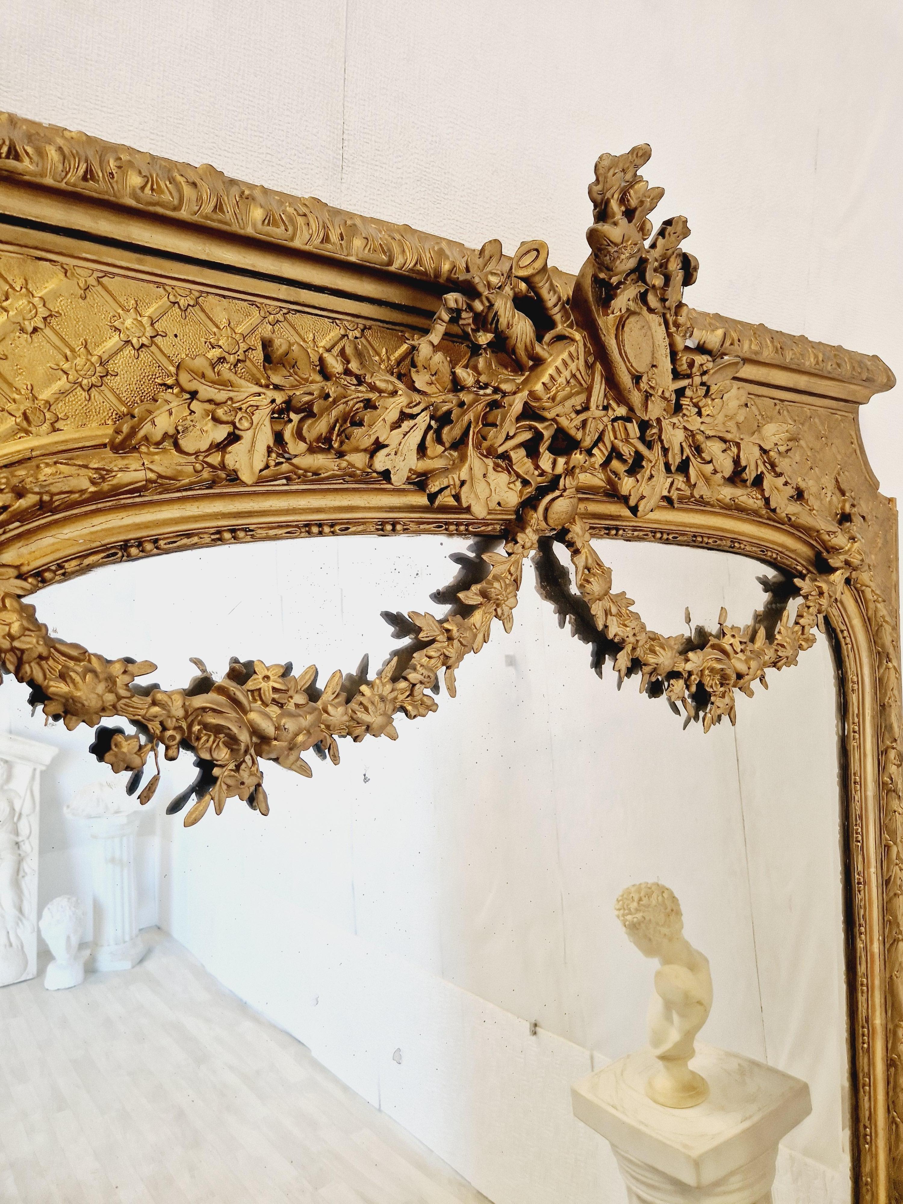 Gilt 19th Century Large French Mirror Louis XVI Style  For Sale