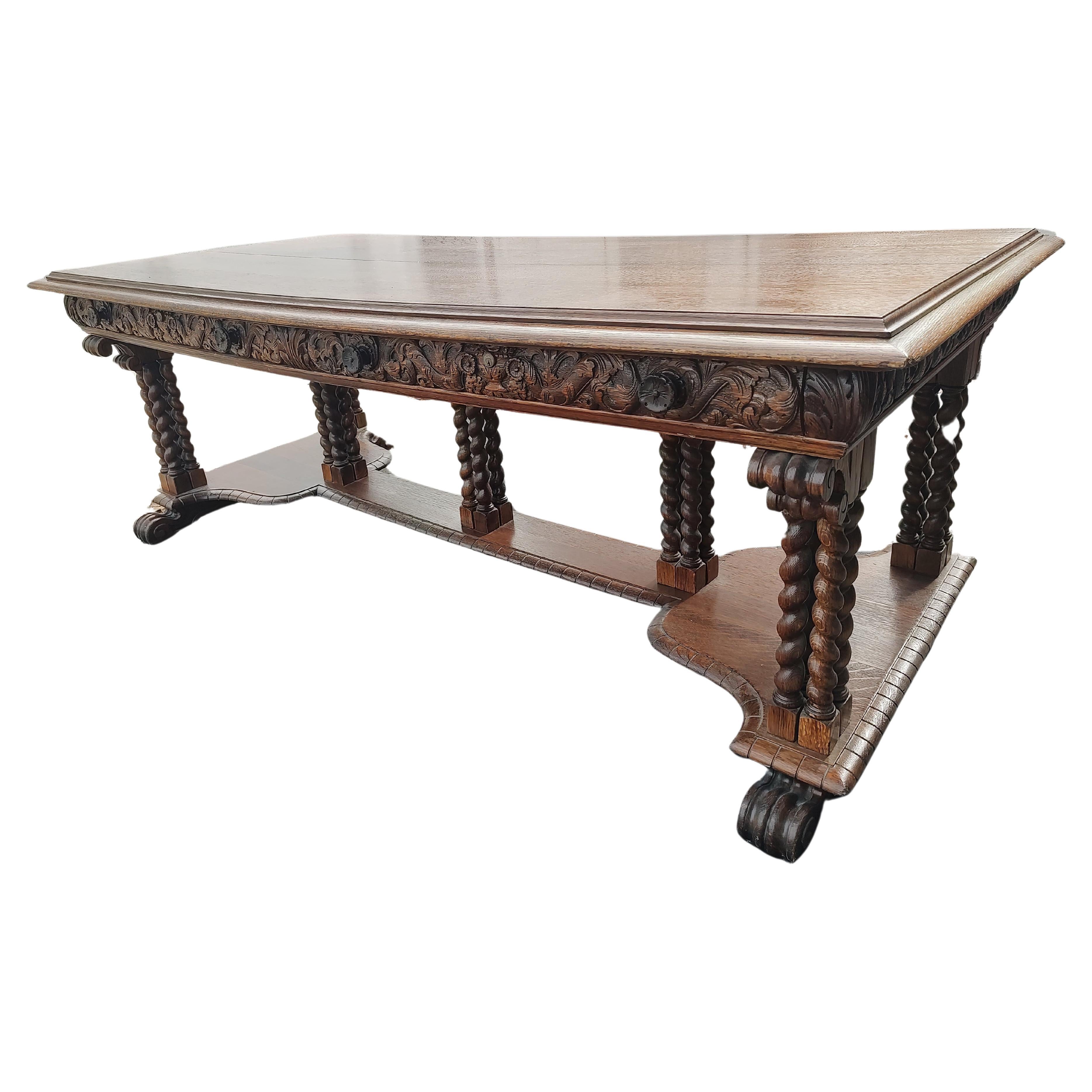 Grande table de conférence en chêne français du XIXe siècle pour bibliothèque Bureau des partenaires en vente 2