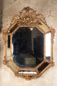 19th Century Large French Octagonal Carved Gold Leaf Mirror