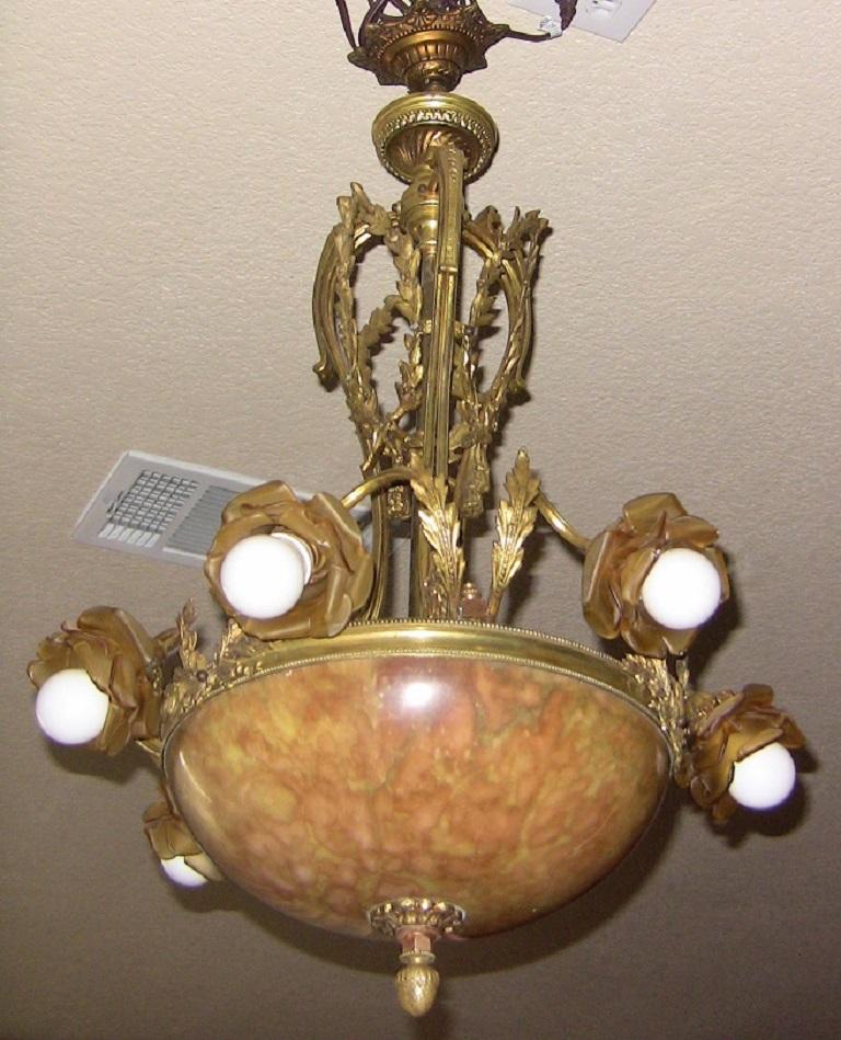Hand-Crafted 19th Century Large French Ormolu and Alabaster Chandelier For Sale