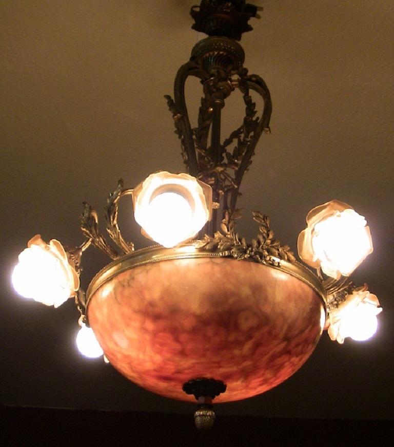 Hand-Crafted 19th Century Large French Ormolu and Alabaster Chandelier For Sale
