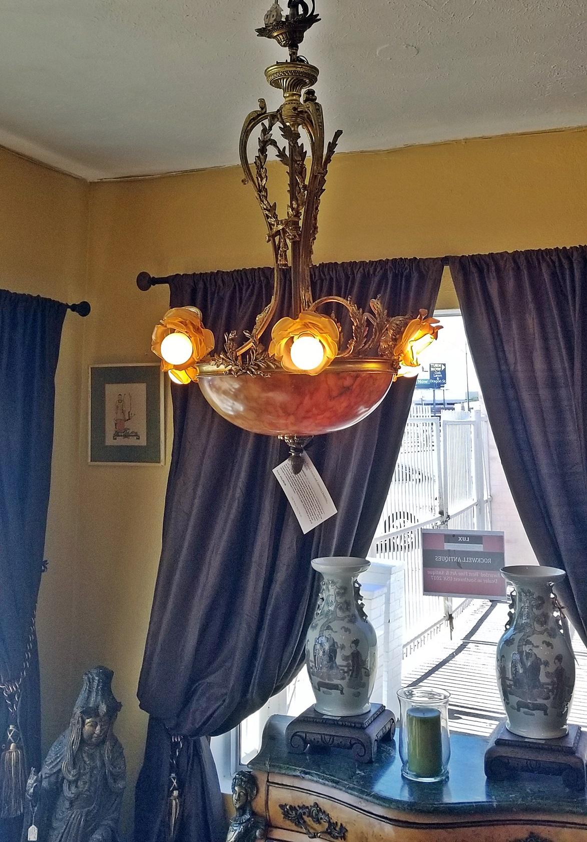 19th Century Large French Ormolu and Alabaster Chandelier For Sale 3