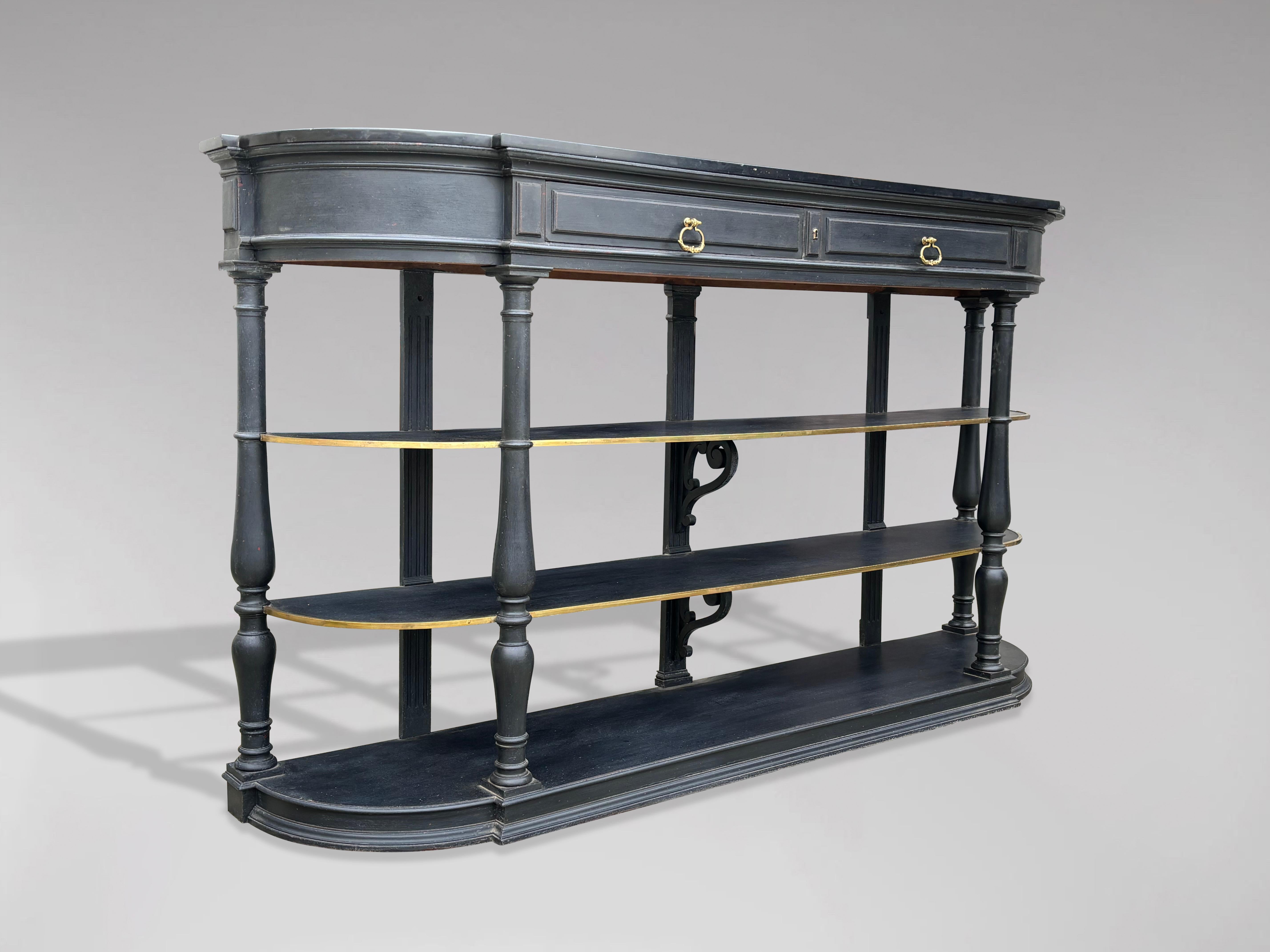 Napoleon III 19th Century Large French Painted Black Marble Top Console Table For Sale