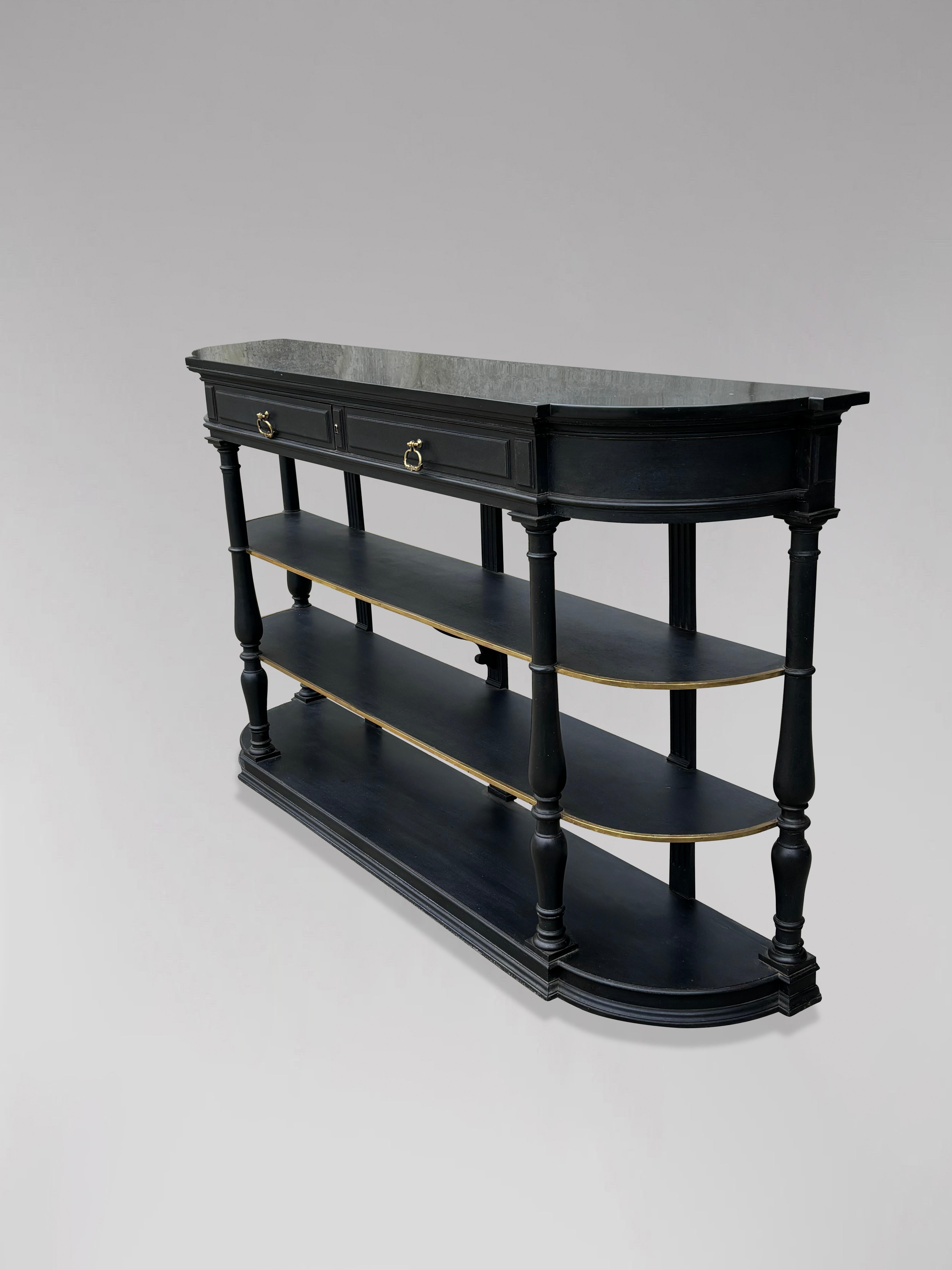 19th Century Large French Painted Black Marble Top Console Table For Sale 2