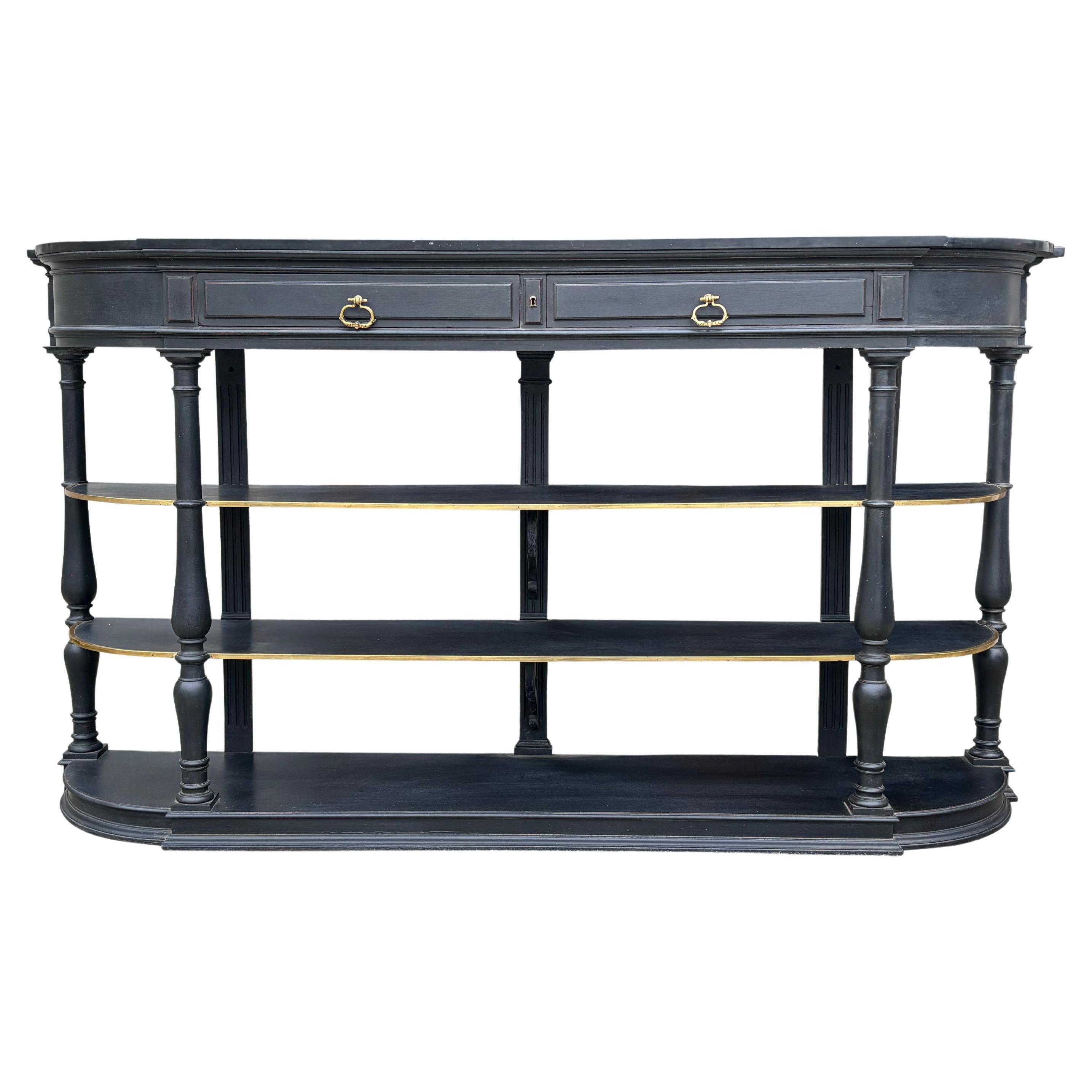 19th Century Large French Painted Black Marble Top Console Table For Sale