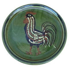 19th Century Large French Pottery Savoie Rooster Platter