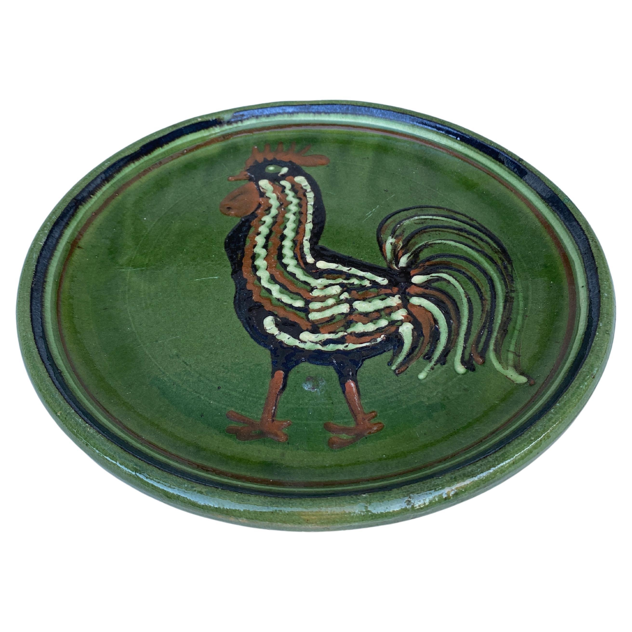Country 19th Century Large French Pottery Savoie Rooster Platter For Sale