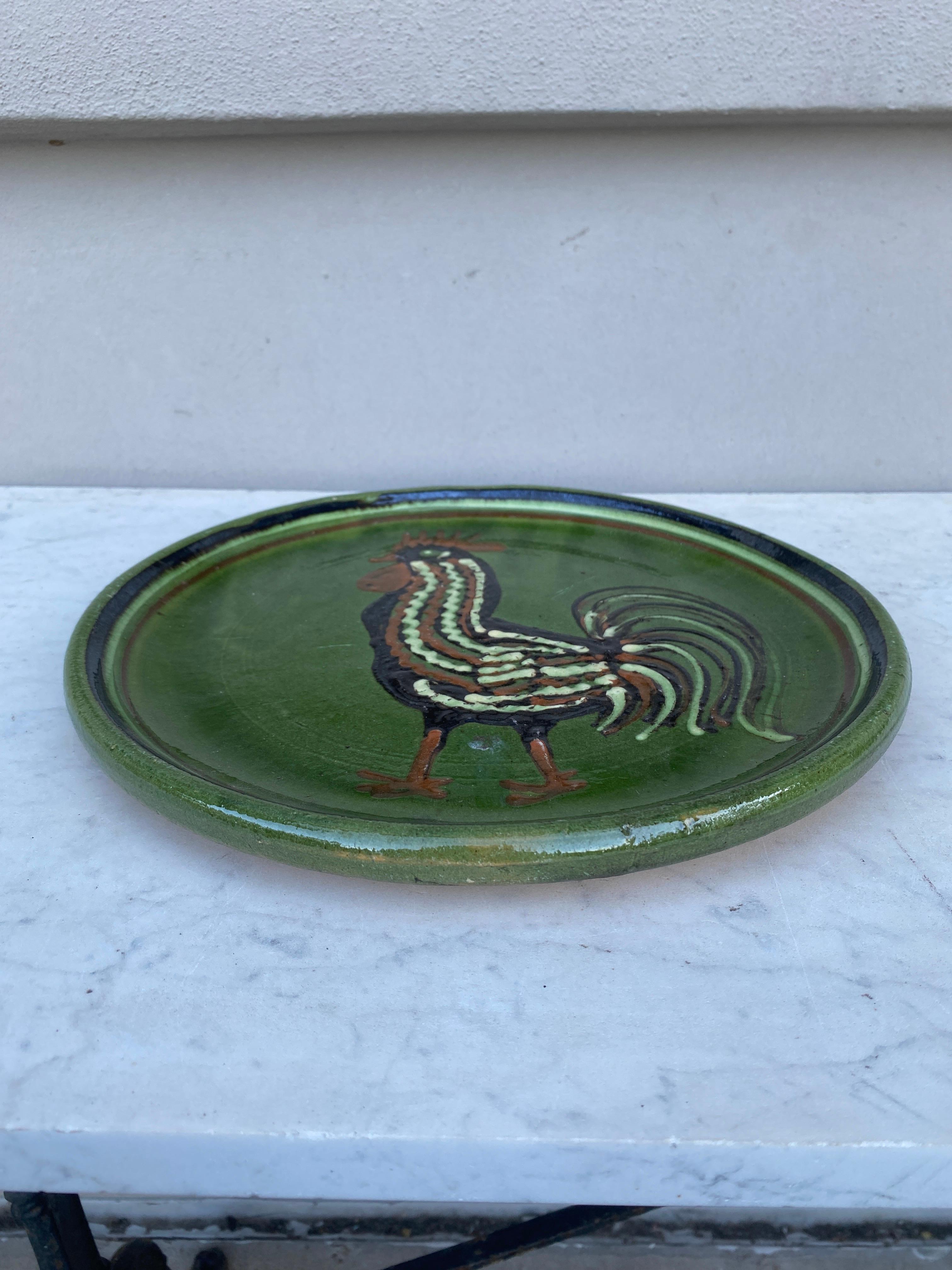 Late 19th Century 19th Century Large French Pottery Savoie Rooster Platter For Sale