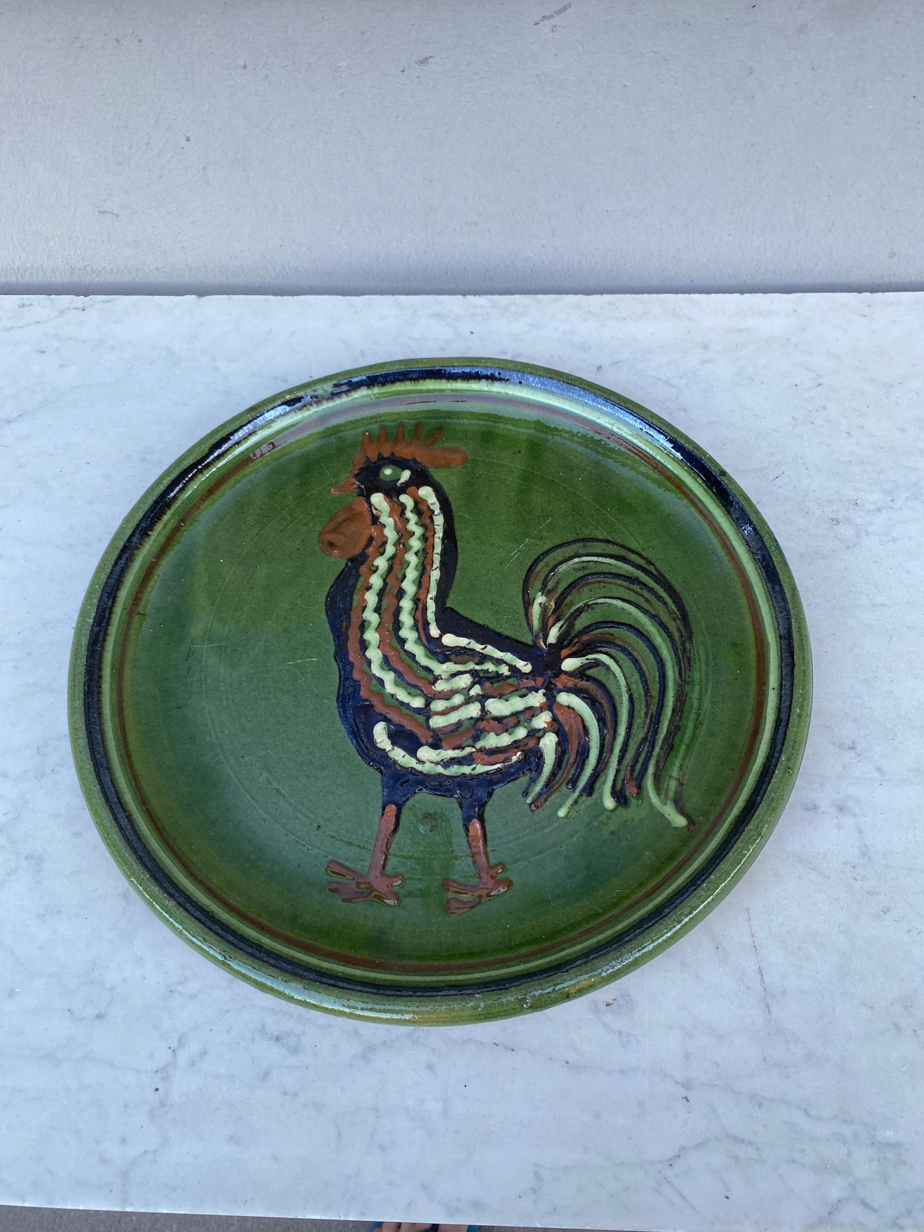 Ceramic 19th Century Large French Pottery Savoie Rooster Platter For Sale