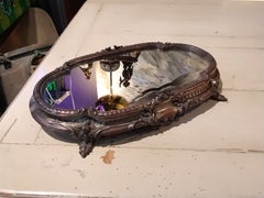 19th Century Large French Silver Plated Oval Centre Piece with Mirror Top