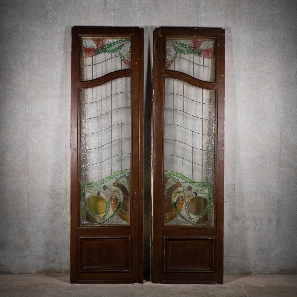 Stained Glass 19th century large French stain glass door set  For Sale