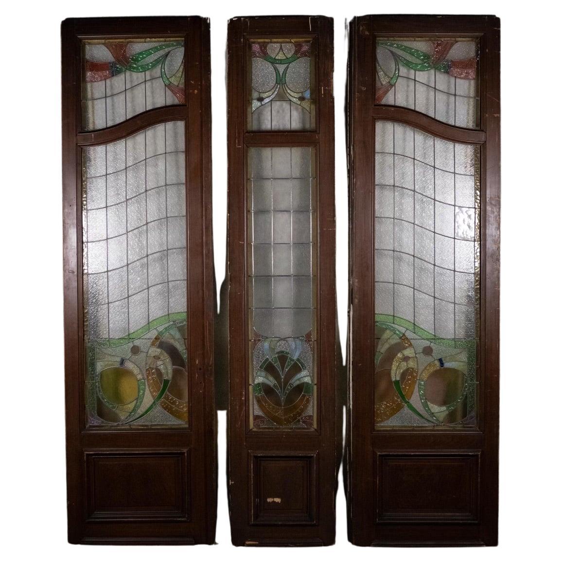 19th century large French stain glass door set  For Sale