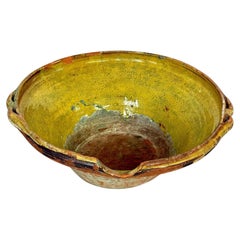 19th Century Large French Terracotta Bowl with Yellow Rustic Patina