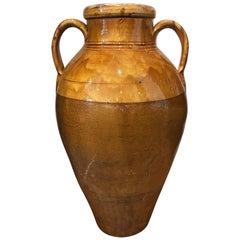 19th Century Large French Terracotta Urn or Pot with Brown and Yellow Glazing