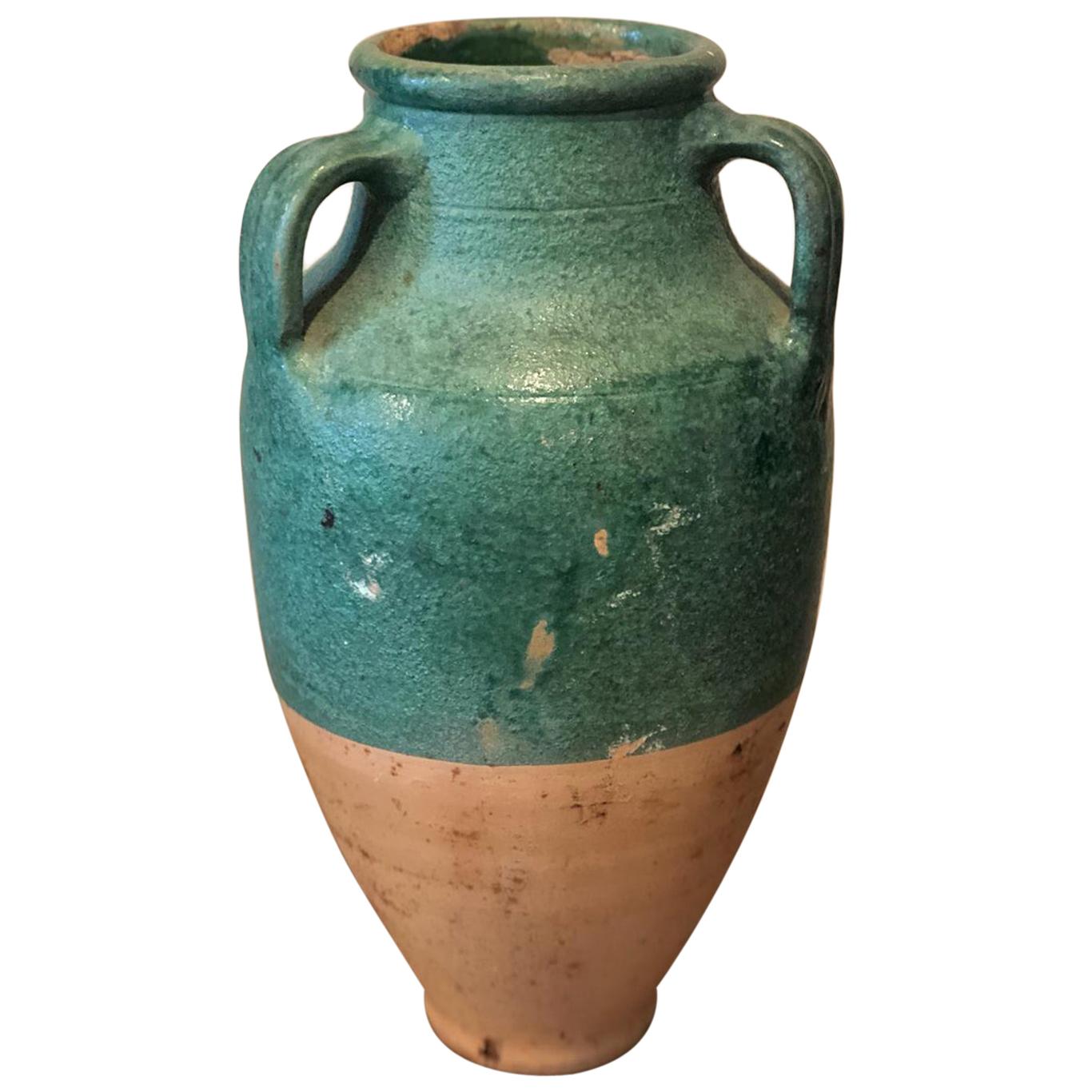 19th Century Large French Terracotta Urn or Pot with Teal Glazing