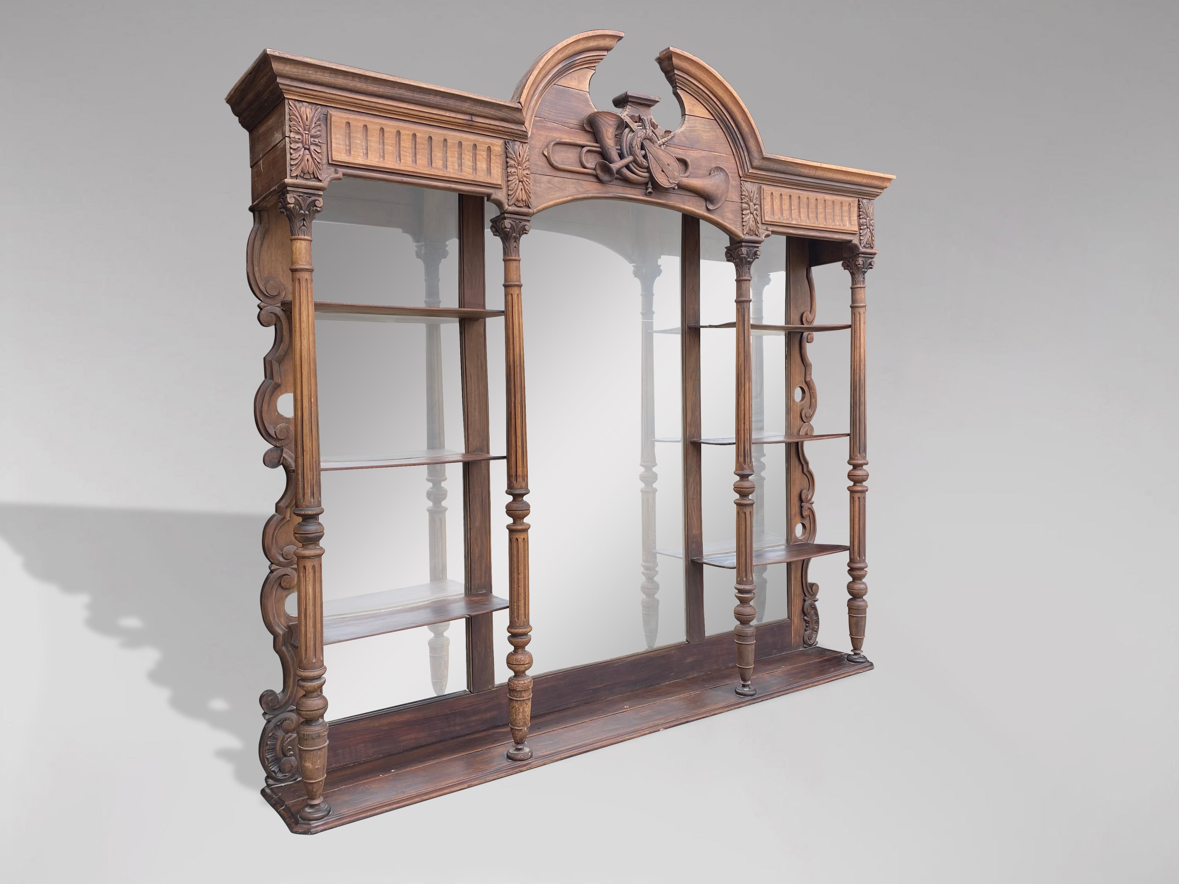 French Provincial 19th Century Large French Walnut Back Bar Etagère For Sale