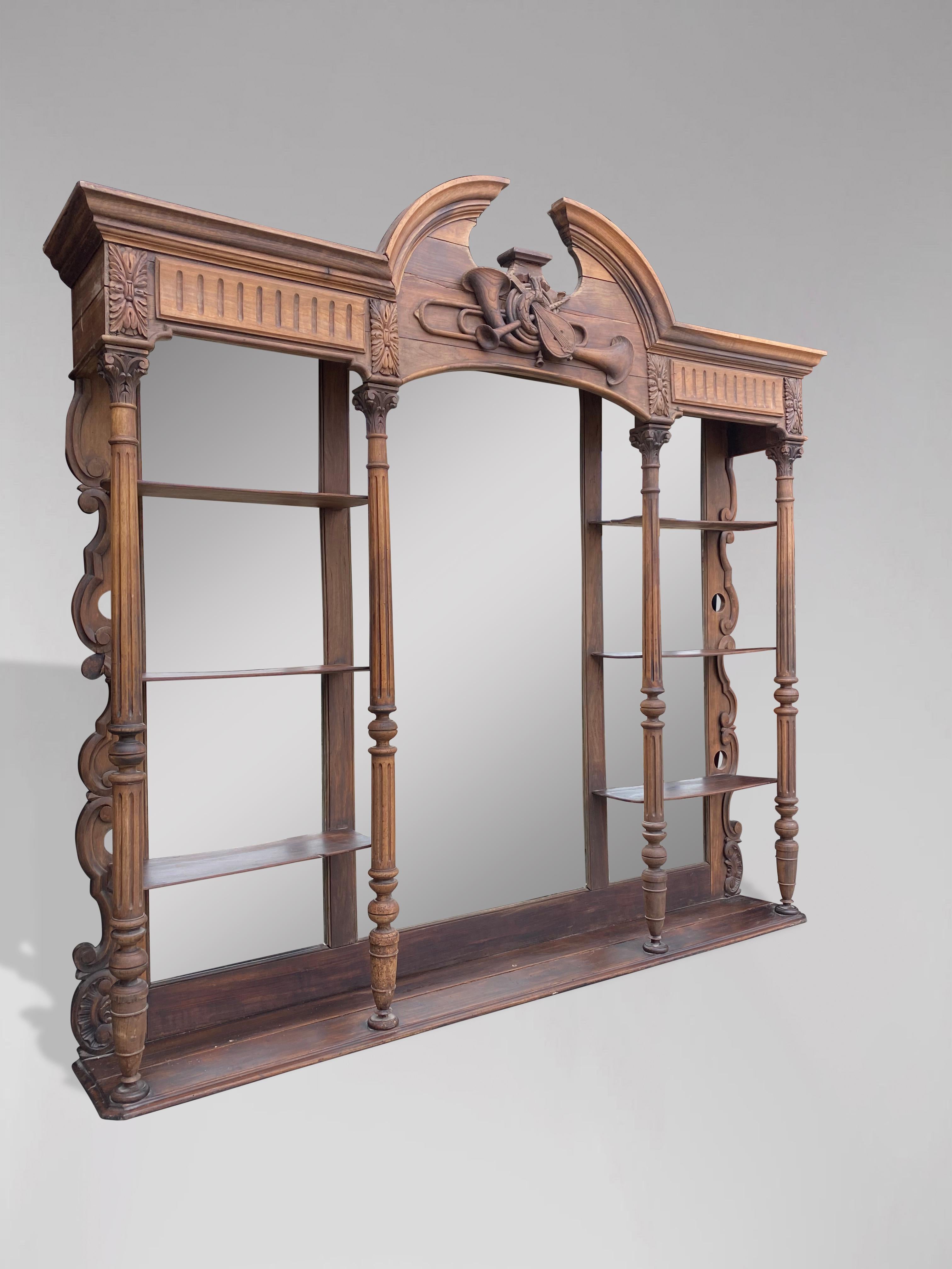 Mirror 19th Century Large French Walnut Back Bar Etagère For Sale