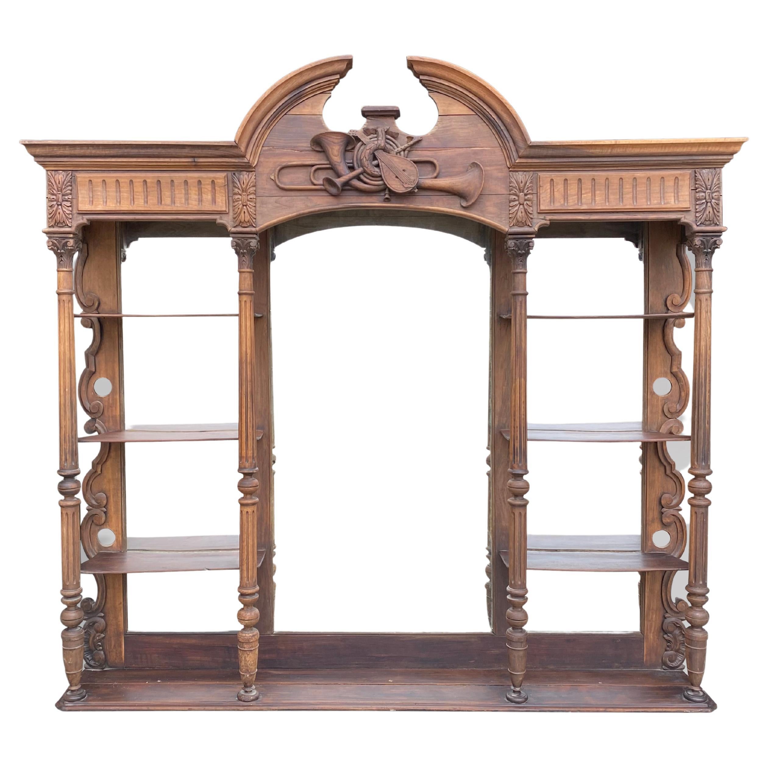 19th Century Large French Walnut Back Bar Etagère For Sale