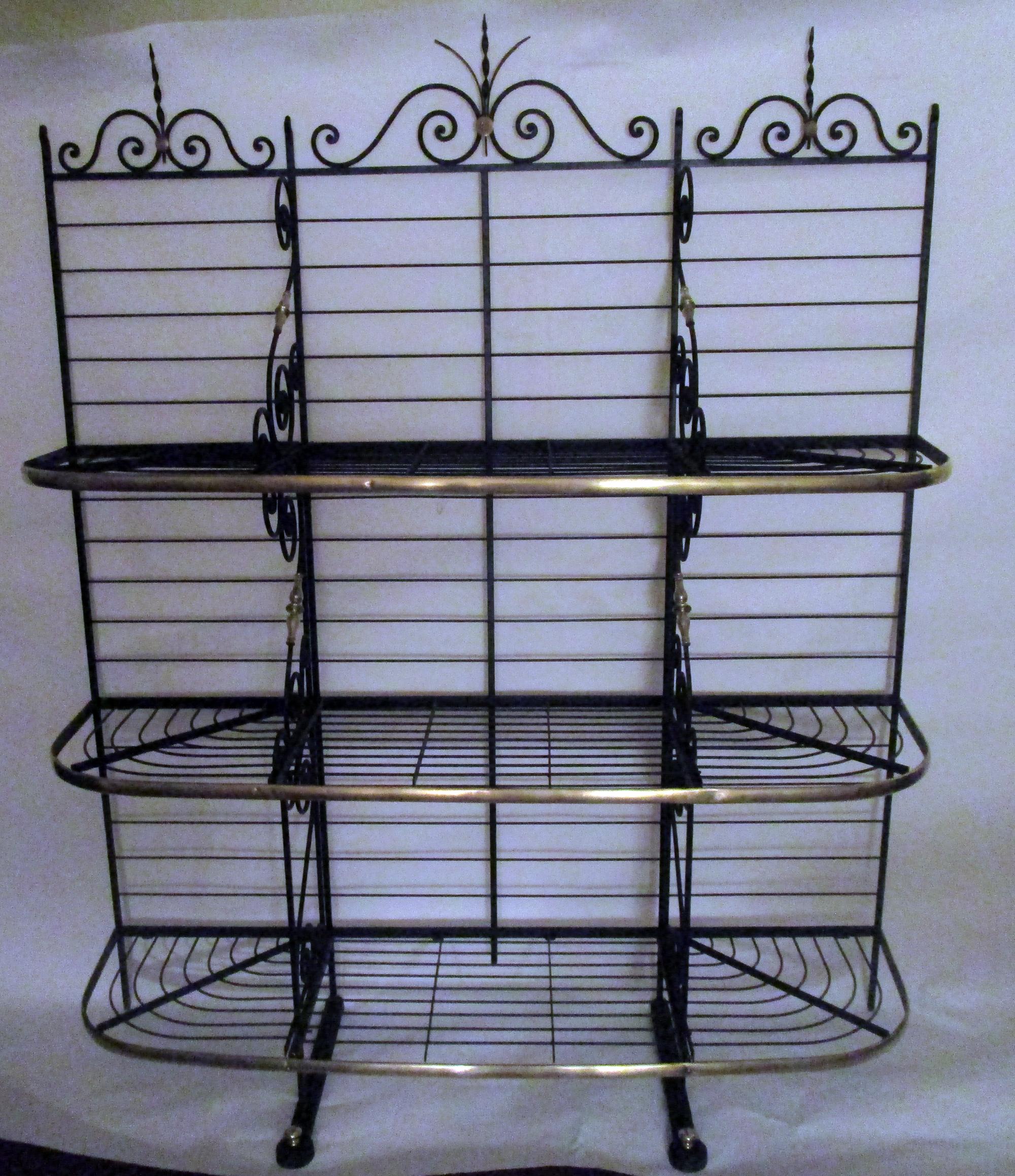 19th Century Large French Wrought Iron and Brass Bakers Rack 3